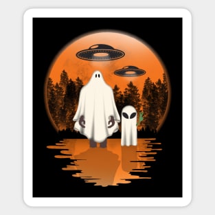 Alien And Bigfoot Ghost Halloween Moon Sticker